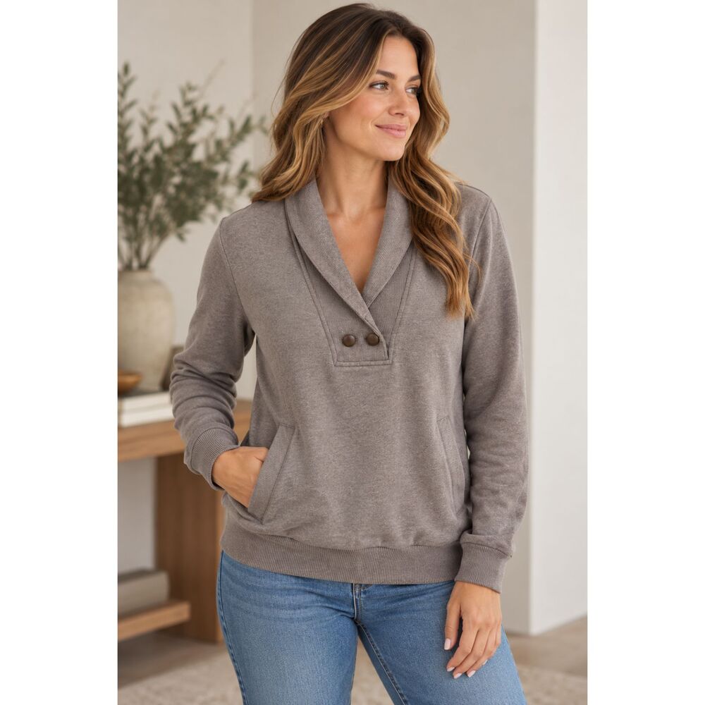 Banana Republic Women’s L Gray Shawl Collar Pullover Sweatshirt 95% Cotton